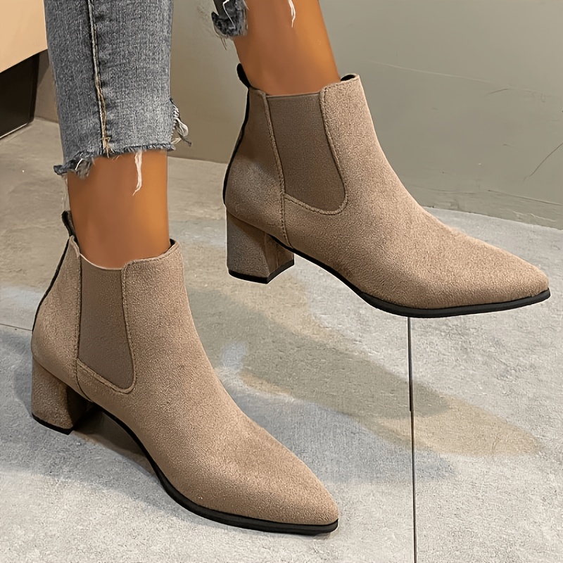 TEMU Chelsea Short Boots, Women's Boots, Pointed Rubber Sole Material Mid-heel , Fashionable Casual, Suitable For Occasions, Women Shoes