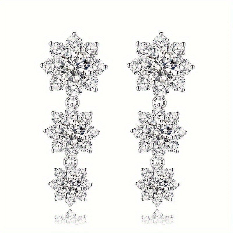 

Brillar-charm Flower Moissanite Dangle Earring 100% Real 925 Sterling Silver Wedding Drop Earrings For Women Engagement Jewelry