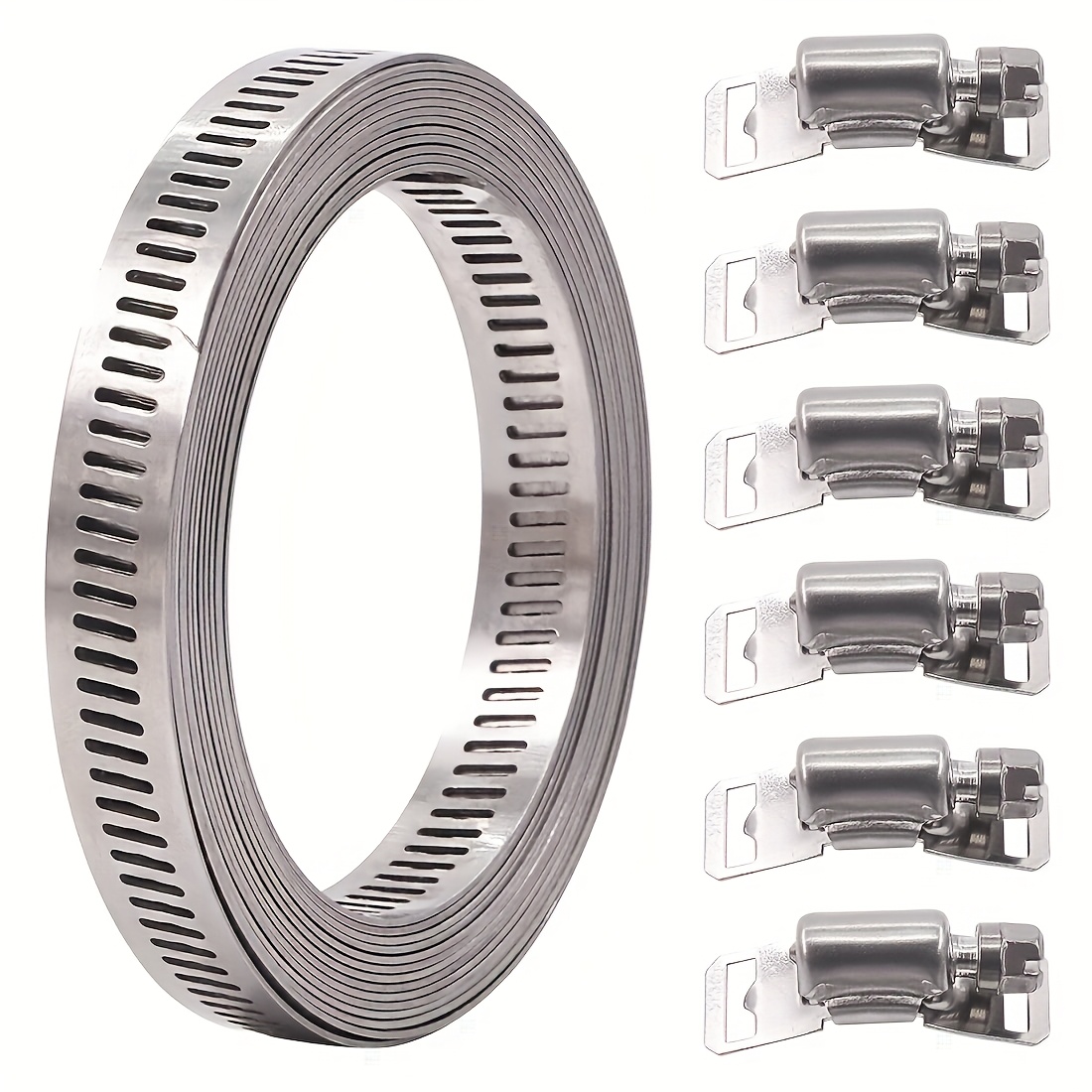 E-shop Endlose Schlauchschelle Edelstahl [3 M] | Schlauchschellenband mit 6 Clips | Professionelle Schlauchschellenband Schelle | Verstellbare Schelle