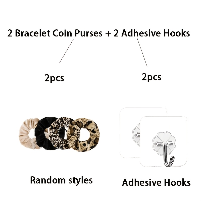 TEMU Set da 4 pezzi (2 portamonete a braccialetto + 2 ganci adesivi) Portamonete a braccialetto elastico con cerniera, mini portatile per viaggi, ,