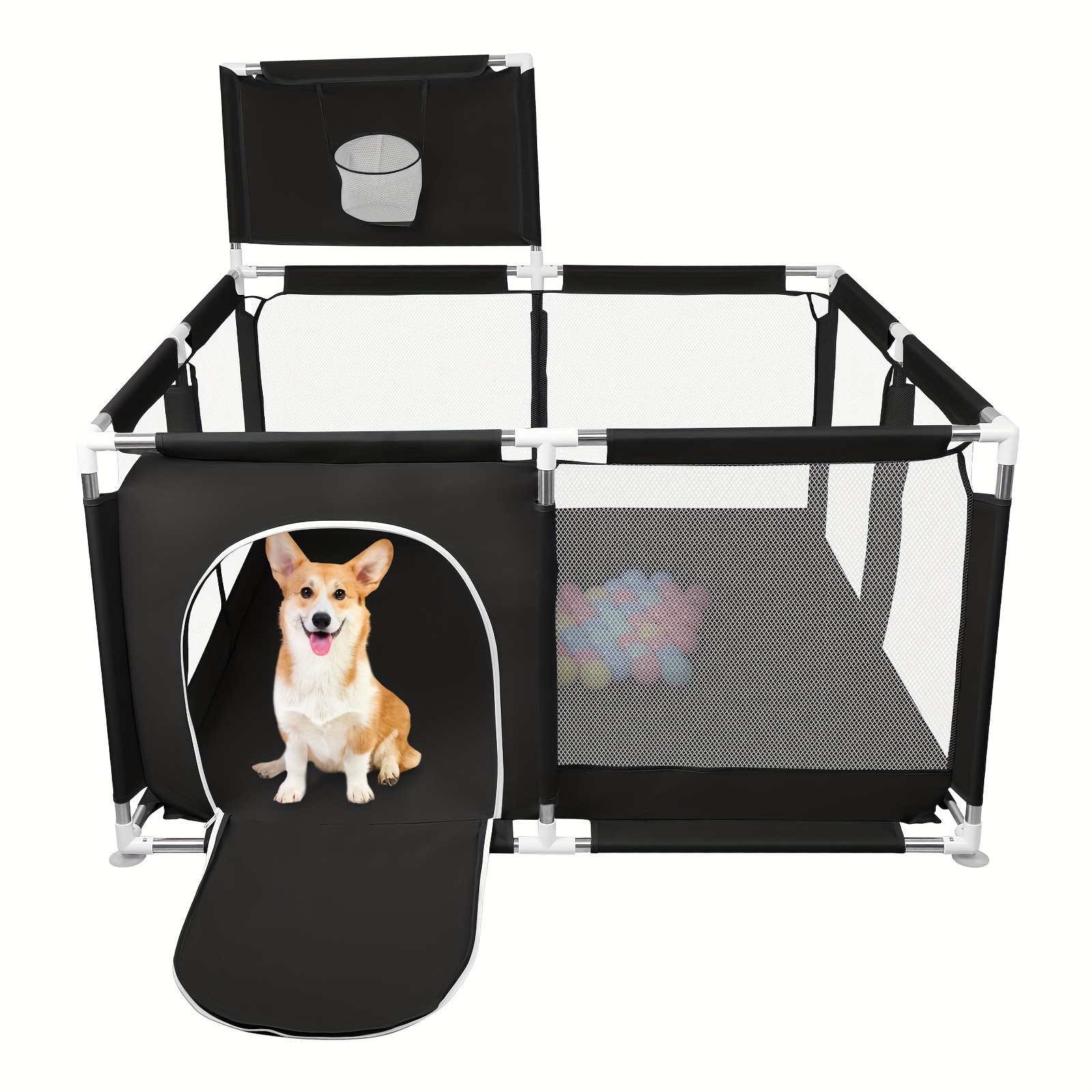 Extra Large Playpen 126x126x66cm - Breathable Mesh Pet Fence And Safety Gate With Lockable Door, Foldable For Dogs, Puppies, Rooms And Homes