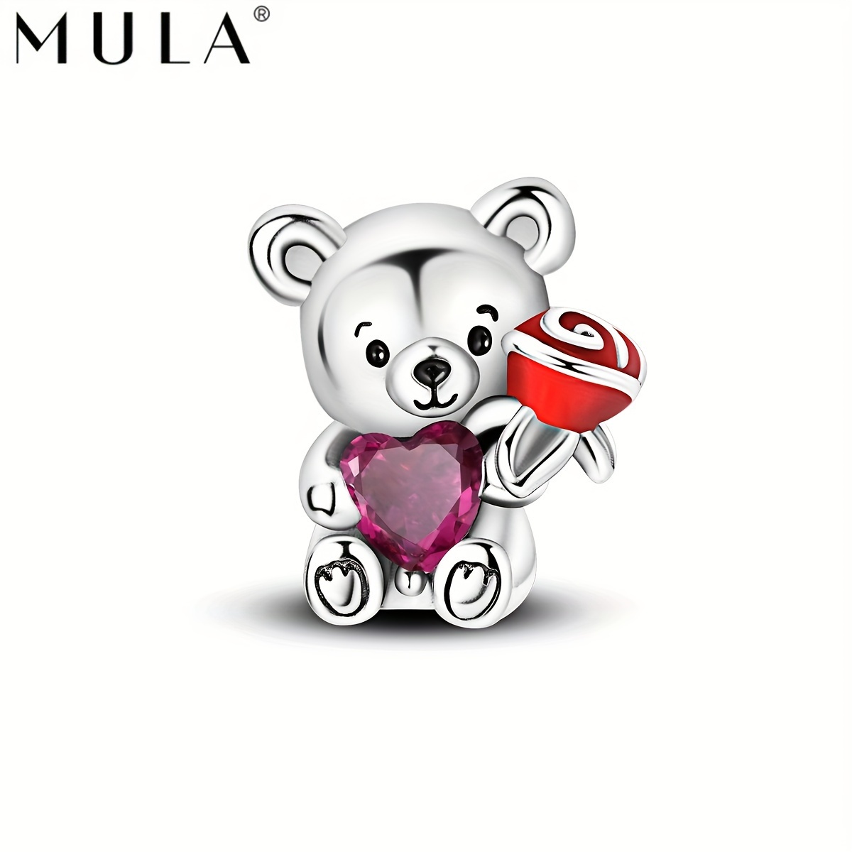 

Mula 925 Metal Plated Romantic Rose Bear Charm With Heart Zircon - Perfect For Diy Accessories, Ideal Present For Women And Couples