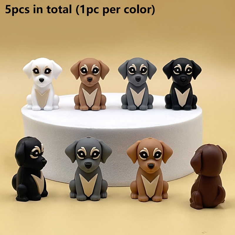 E-shop 5-teilig 3D Silikonperlen Hund Tierperlen, Verschiedene Farben, Geeignet für Bastelarbeiten, Perlenstifte, Dekorationsperlen