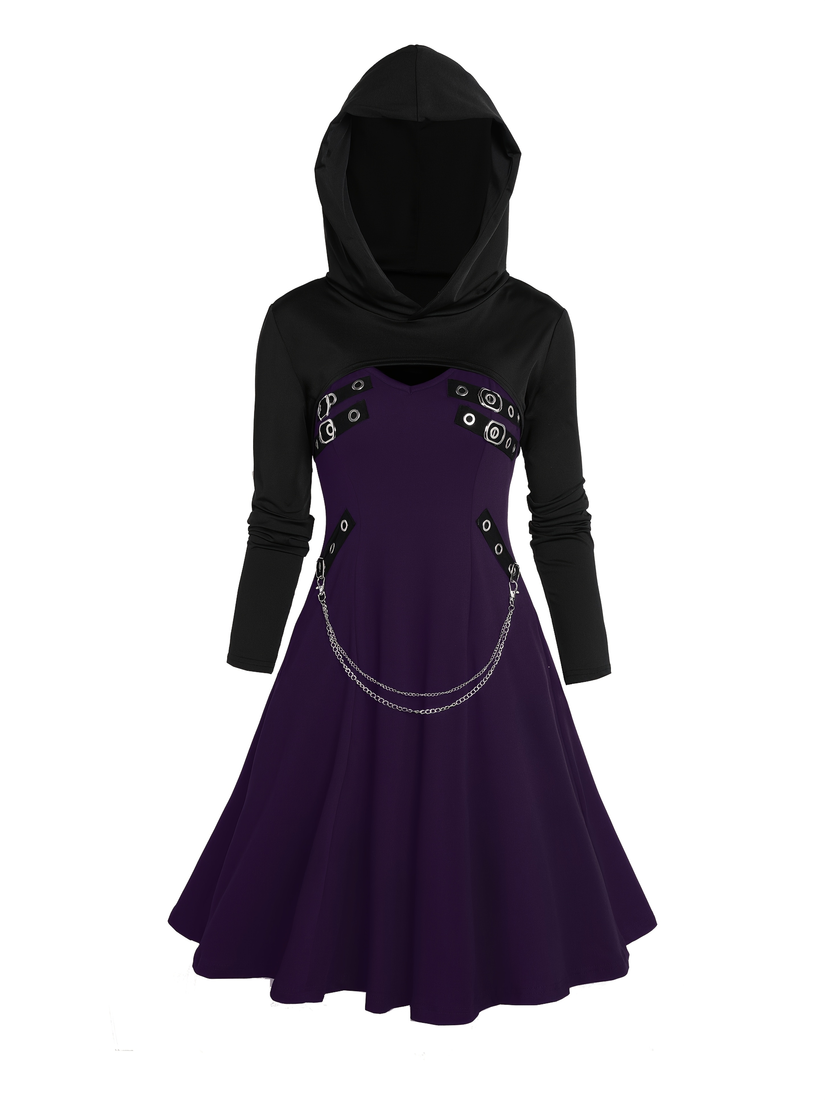purple collared dress Purple 1950s Solid Spliced Tie Neck Dress