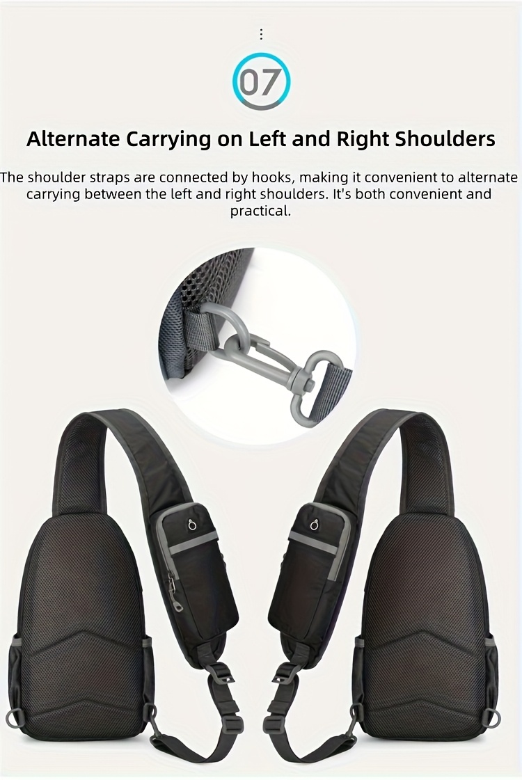 Sport Sling Bag for Men and Women - Large Capacity Crossbody Bag for Travel, Hiking & Daily Commute | Adjustable Breathable Strap, Multiple Pockets with Earphone Hole, Nylon.