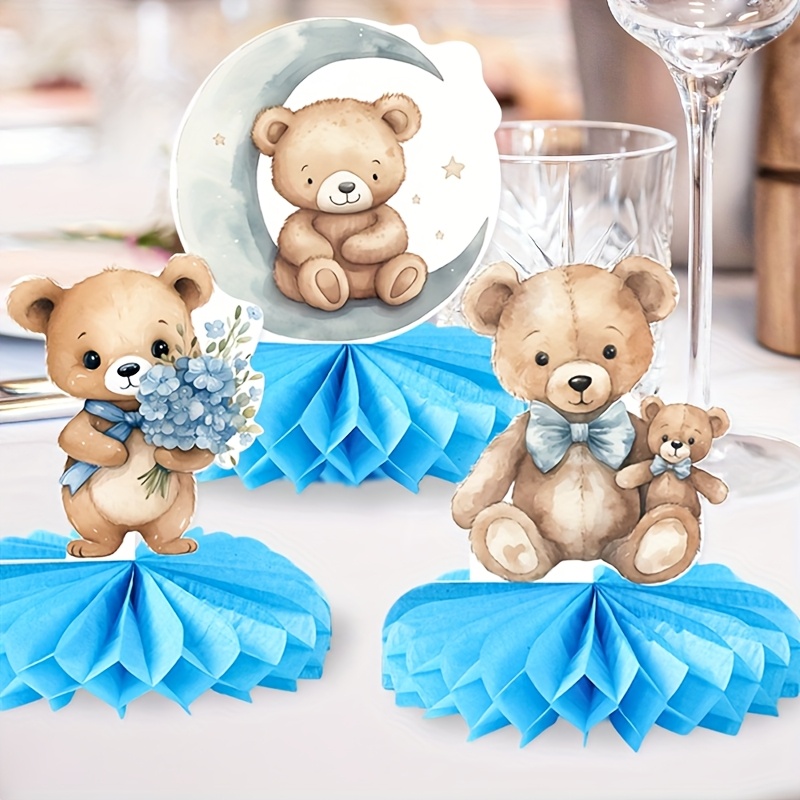 Boy Bear Baby Shower Centerpieces 6pcs Blue Teddy Bear Honeycomb