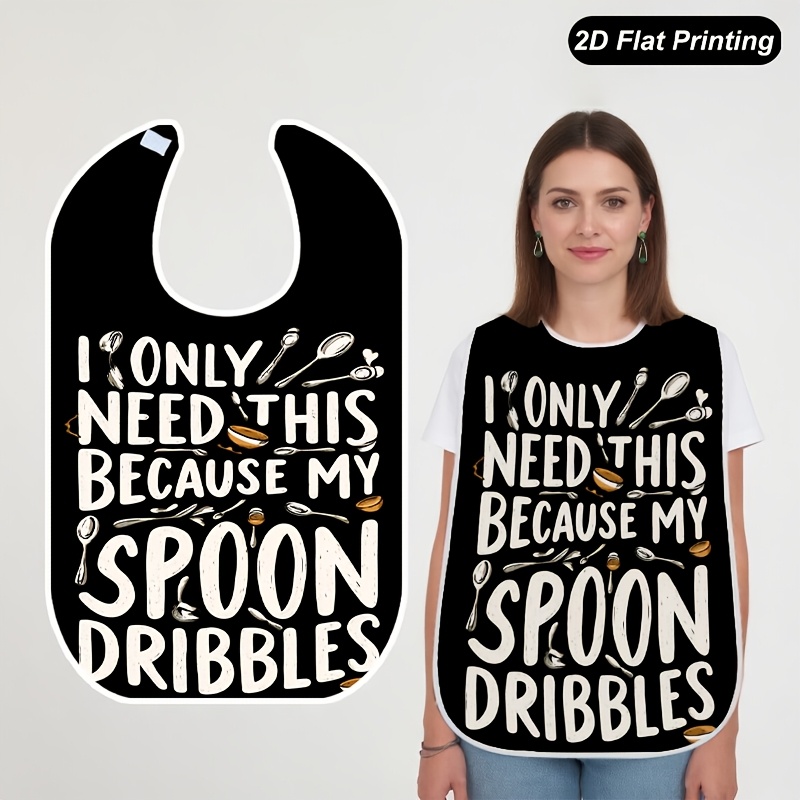 TEMU 1pc 2d Flat "my Spoon Is " Quote Art Print Bib, Stylish Anti-crumb Dining Towel For Adults And Seniors, Versatile For Men And Women, Tableware