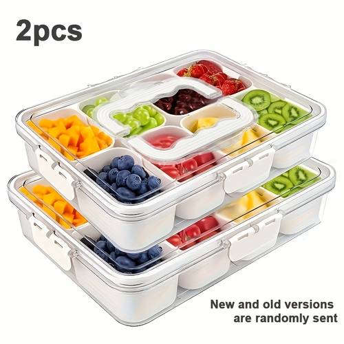 pet divided serving tray with handle removable lid snack box food storage organizer fruit container fridge platter charcuterie holder for party salad new and old are random