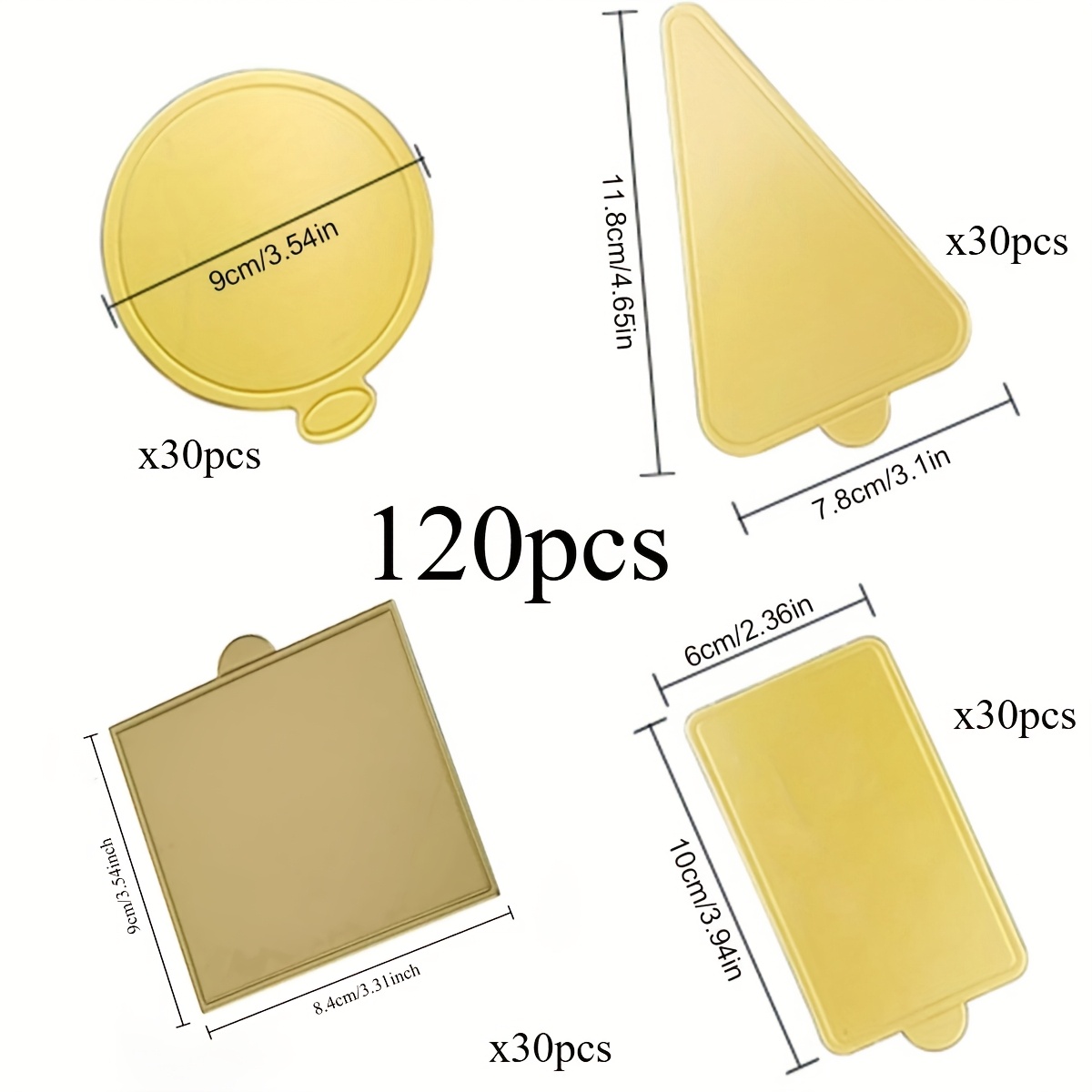 E-shop 120 Stück Mini Goldene Karton-Kuchenböden - Lebensmittel-sichere Rechteckige Dessertteller für Cupcakes, Mousse, Partys & Heimdekoration,