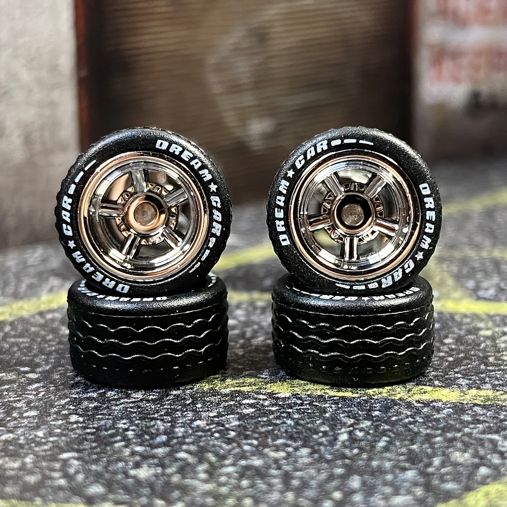1set 1/64 Piastic Wheels Rubber Tires Vehicle Wheels Cars For Model Cars A Set Car Wheels Hobby Modified Parts