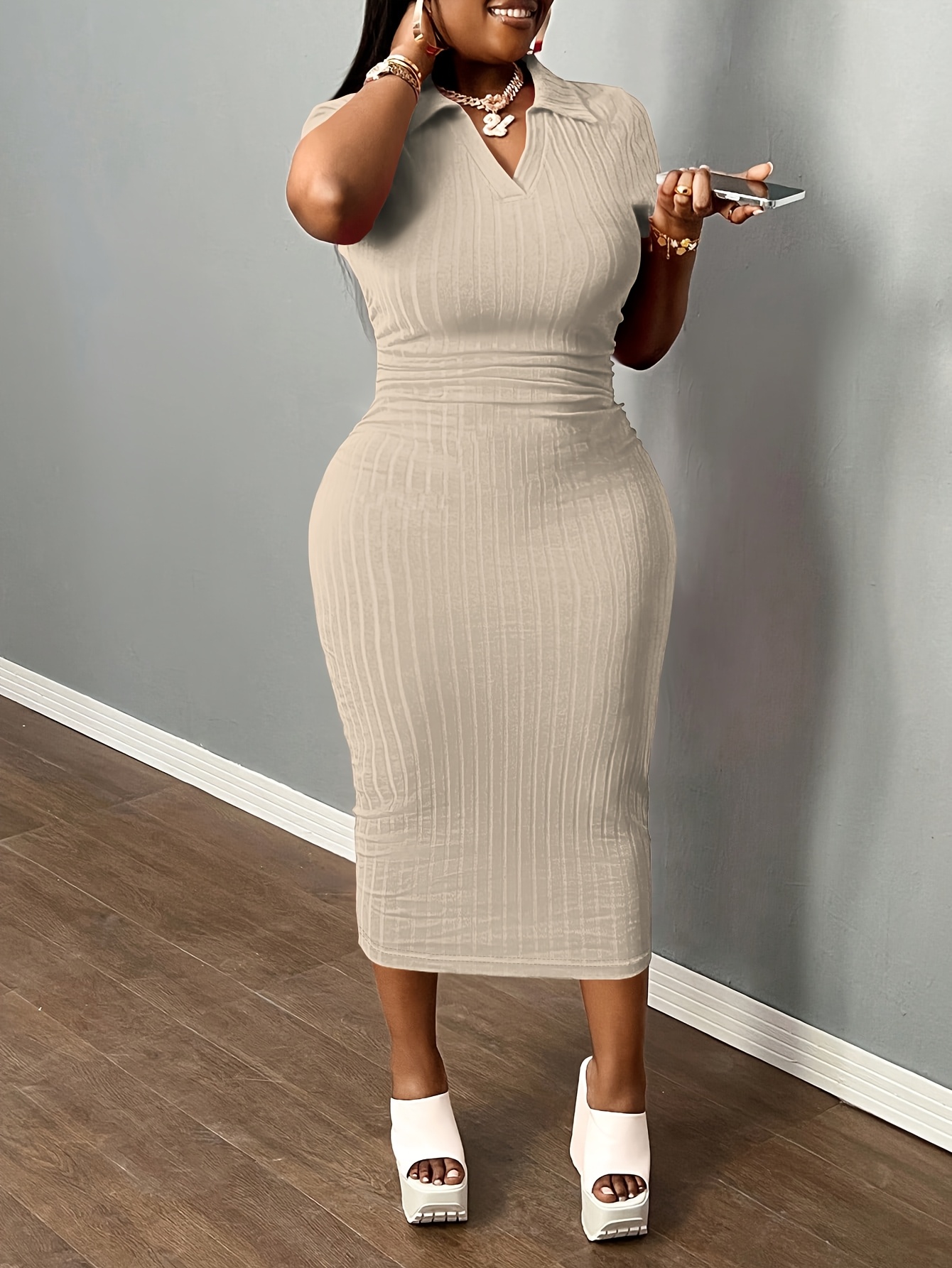 Midi Dresses Summer Tight Dresses Womens Neck Sexy Summer Casual - Main Image