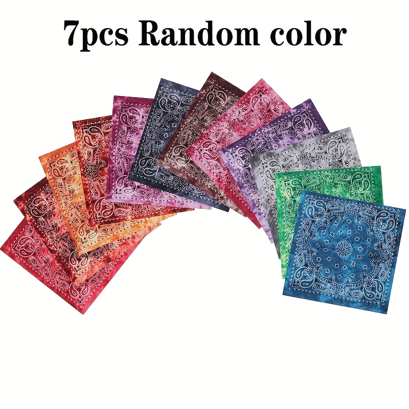 TEMU 7pcs Retro Tie-dye Flower Random Color Bandanas Unisex Headscarves Fashionable Versatile Hair Tying Scarf Face Mask
