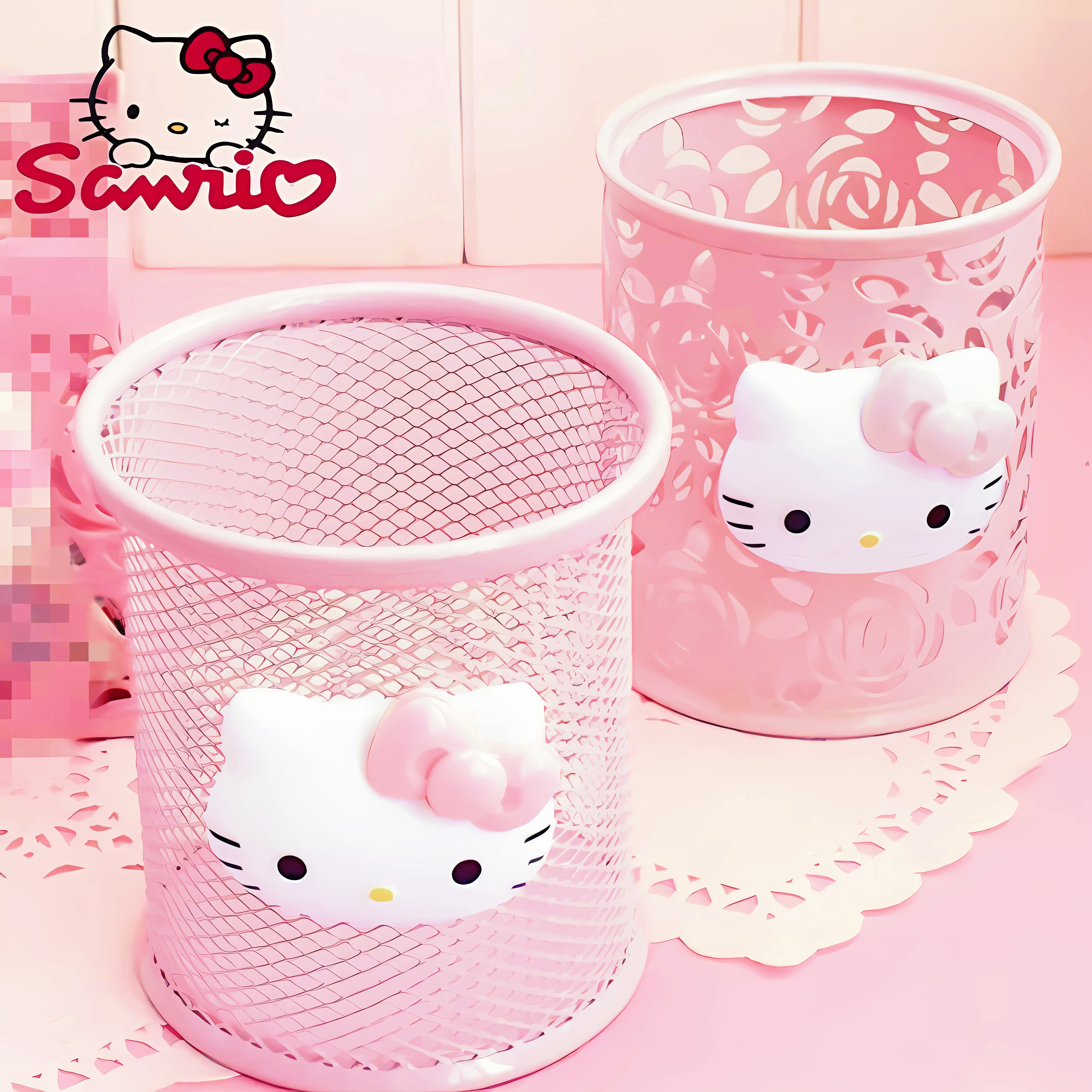 

Hello Kitty Desk Organizer: Pink Lace Pen Holder With Cute Character Design