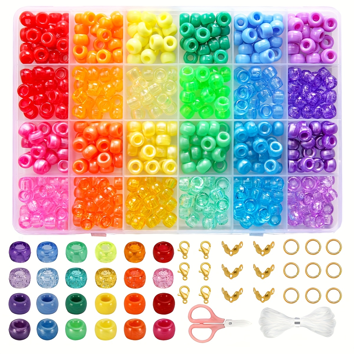 

480pcs Vintage Style Acrylic Cylinder Beads Kit, Transparent Ab Color Rainbow Pony Beads, String Beads For Making, Bracelets, Necklaces, Earrings Crafts