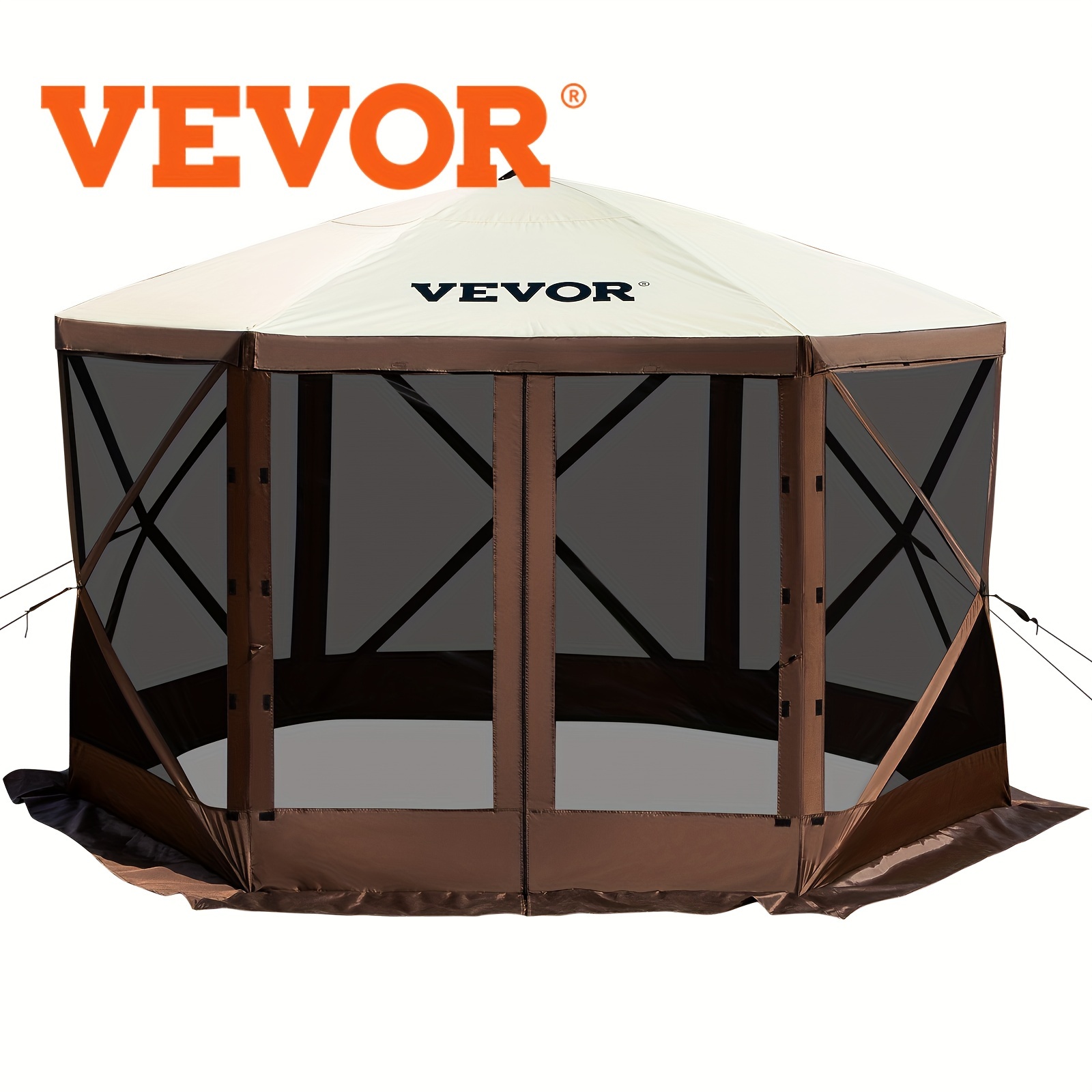 

Vevor Pop-up Gazebo Screen Tent, 12 X 12 Ft 6-sided Camping Gazebo Instant Canopy Sun Shelter With 6 Removable Privacy Wind Cloths, Mosquito Netting, 300d Oxford Cloth For Patio, Backyard, Lawn