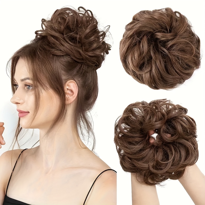 TEMU Extensiones de Cabello Sintético Elegante en de Caballo Negra: Scrunchies para Moño Despeinado con J-Curl, Adecuadas para Todas las Edades y