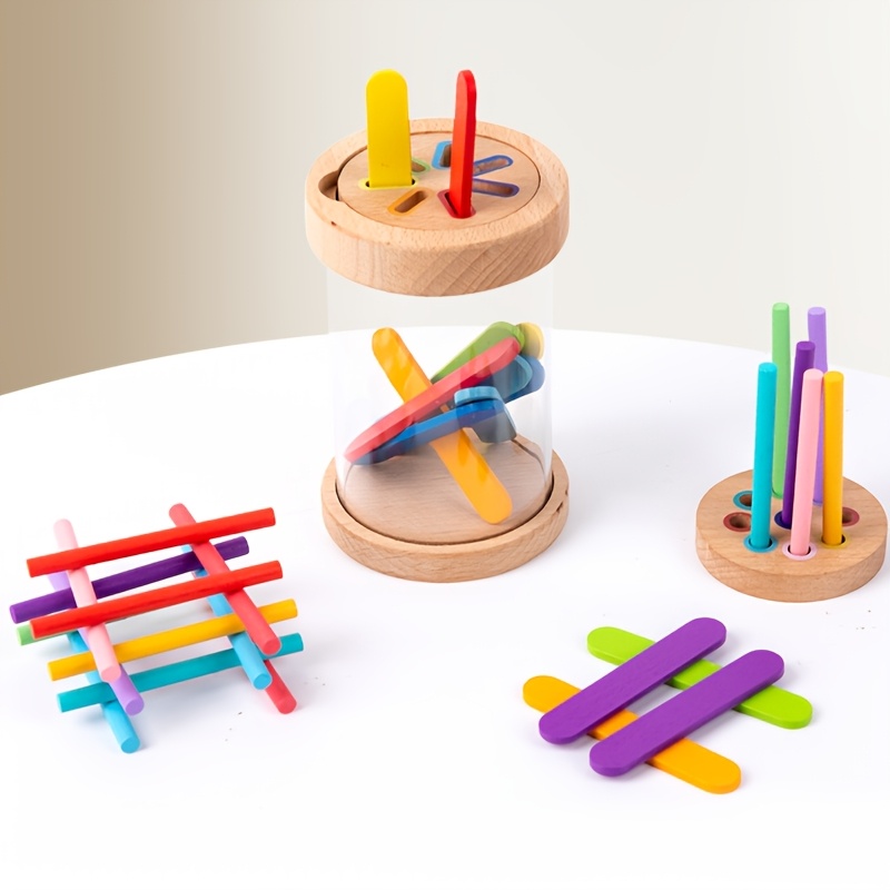 Image of Color Sorting Cup Teaching Aid For Children's Sensory Training, Color And Shape Recognition Matching Acrylic Pen Holder, Educational Wooden Toy, Holiday Gift