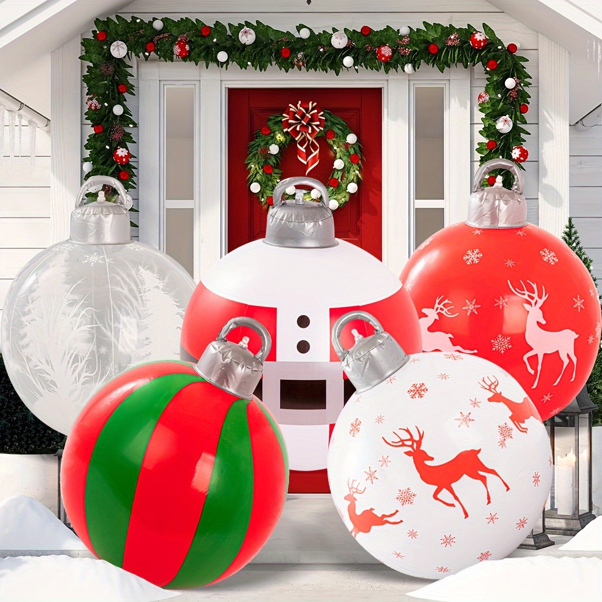 

Inflatable Christmas Decoration Ball Set - Cartoon Design Suitable For Indoor/outdoor Parties, Hanging Lanterns