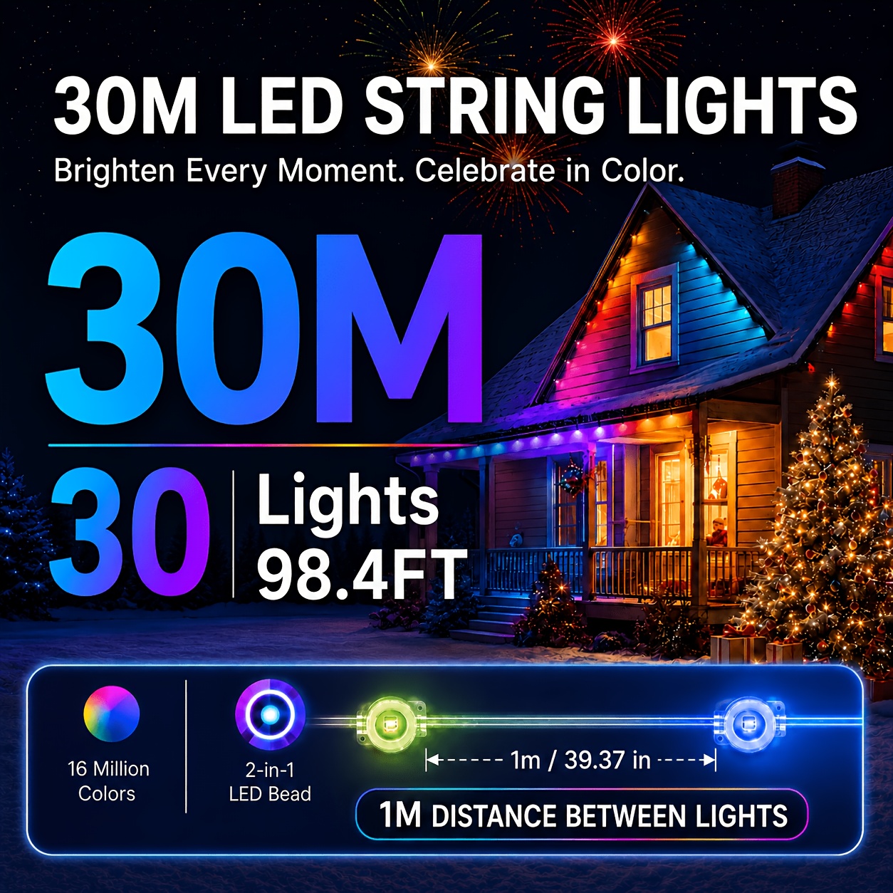 Image of Rgbic Light Set With Plug, Remote Control, Smart App, , Million Colors, Timer Function, Music , Ip67, For Under , Holiday Parties, Stage Lighting