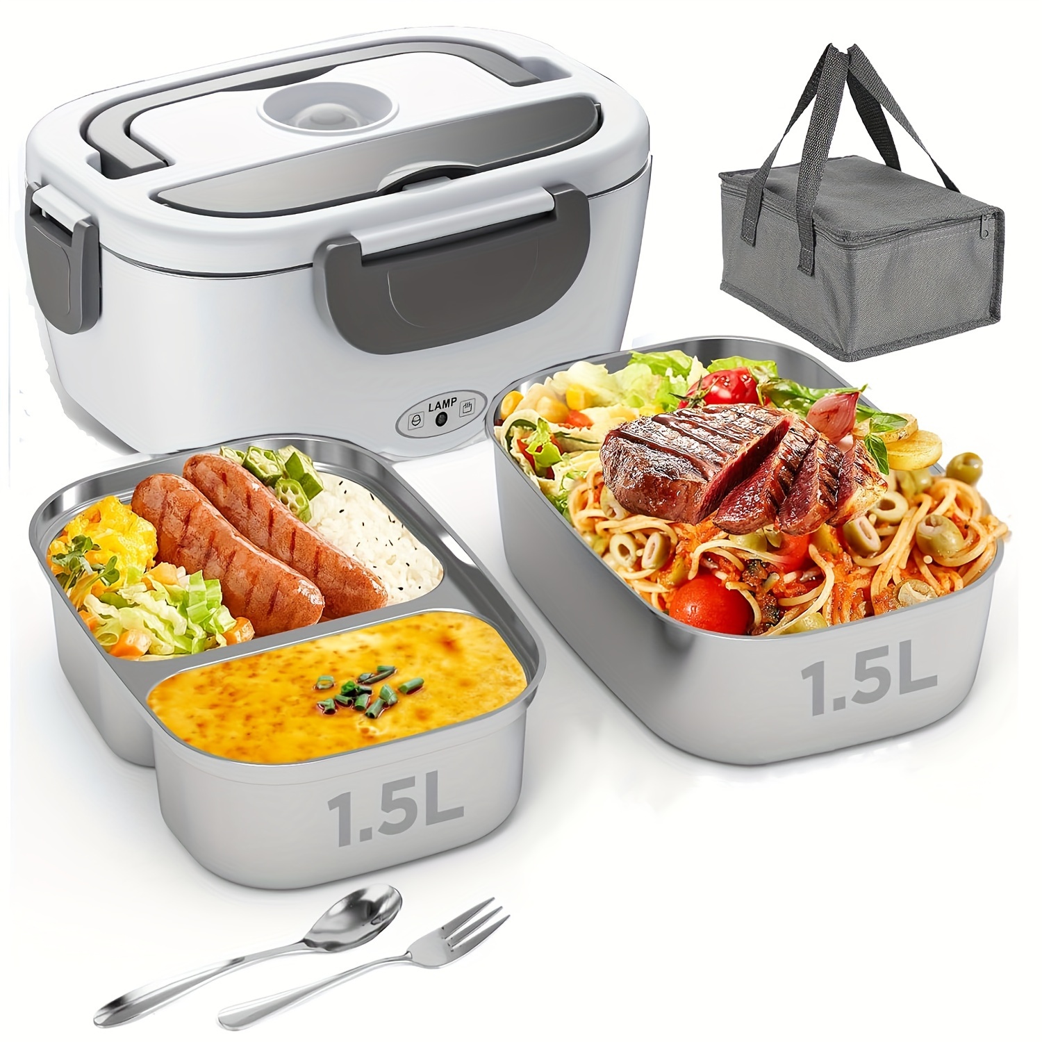 

Electric Lunch Box - Portable Fast Heating Lunch Box (12v/24v/110v) - 1.5l Stainless Steel Container Adult Food Warmer - Suitable For Cars, Trucks, Offices And Outdoors (white)