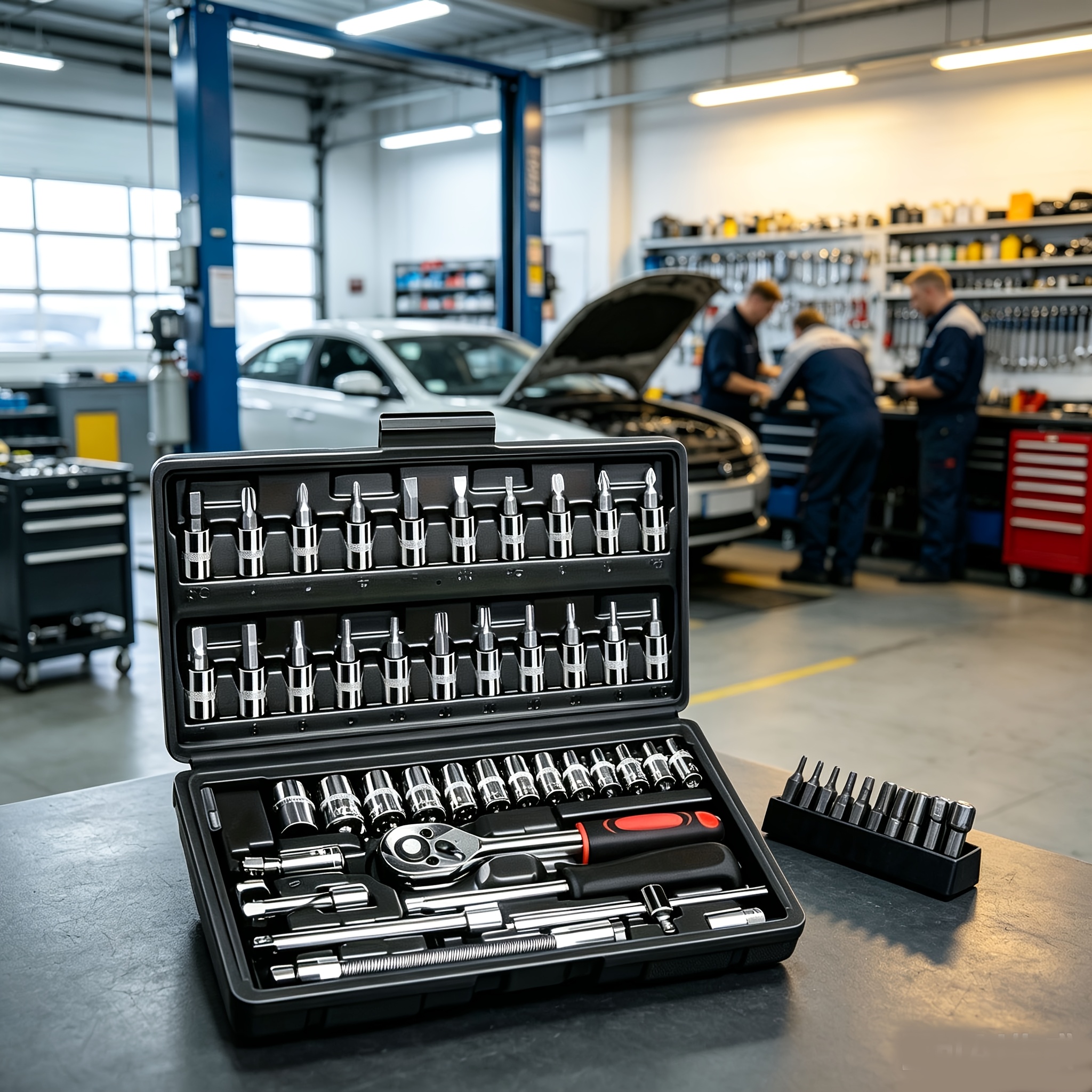 TEMU 209/54pcs 1/4-inch Socket Wrench Set, Metric, With Extension Bar, Suitable For Automotive Repair And Home Use - -plated Construction, Durable