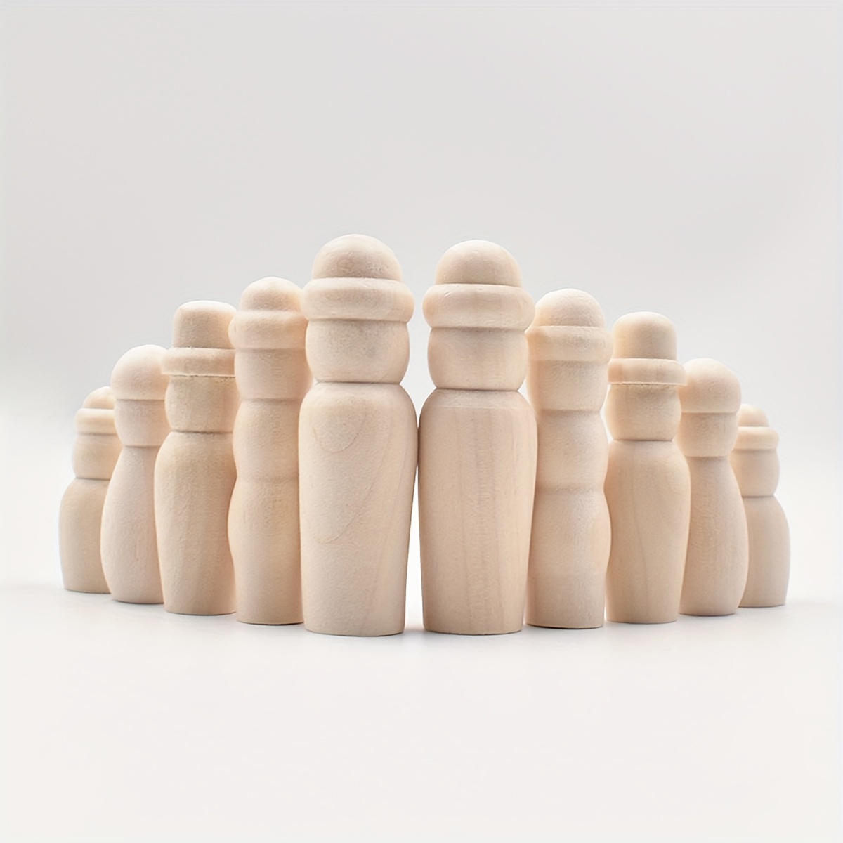 

10pcs Unpainted Wooden Peg Dolls With Caps, Creative Diy Graffiti Craft Wood Dolls, Miniature Figurines For Decor And Art Projects