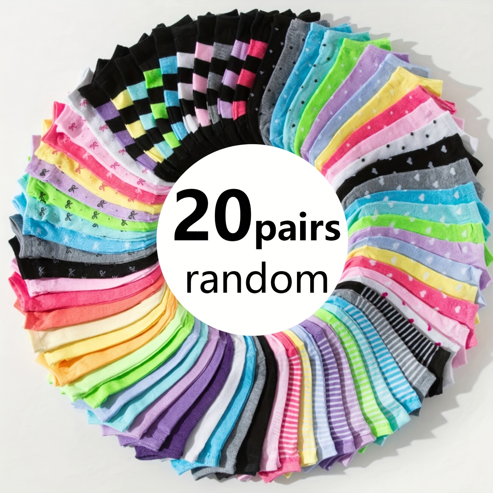 

20 Pairs Of Candy Colored Socks, Soft And Breathable, Women's Casual Ankle Socks