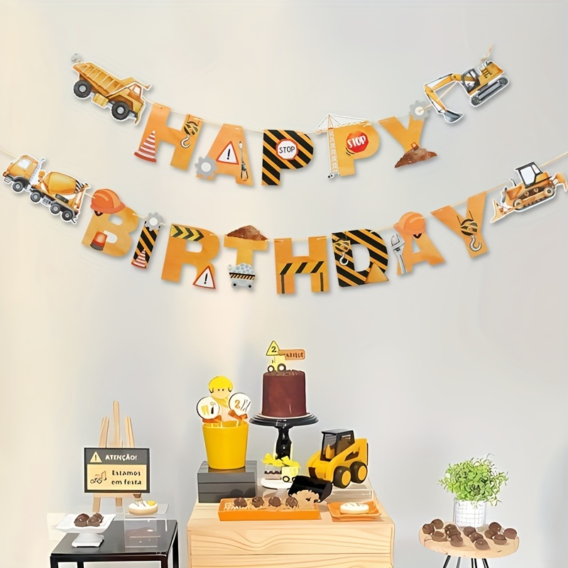 

1pc Classic Excavator Theme Banner - Paper Construction Site Decorations For Birthday Party Supplies, No Power Needed, Featherless