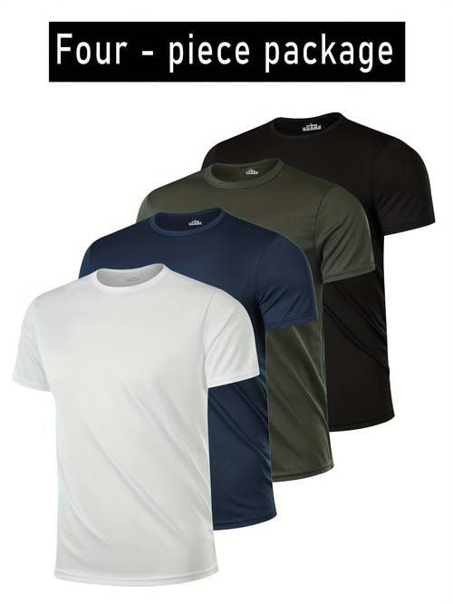 4 pack mens crew neck solid casual t shirts comfortable short sleeve polyester knit fabric for summer wear breathable regular fit stretch wear