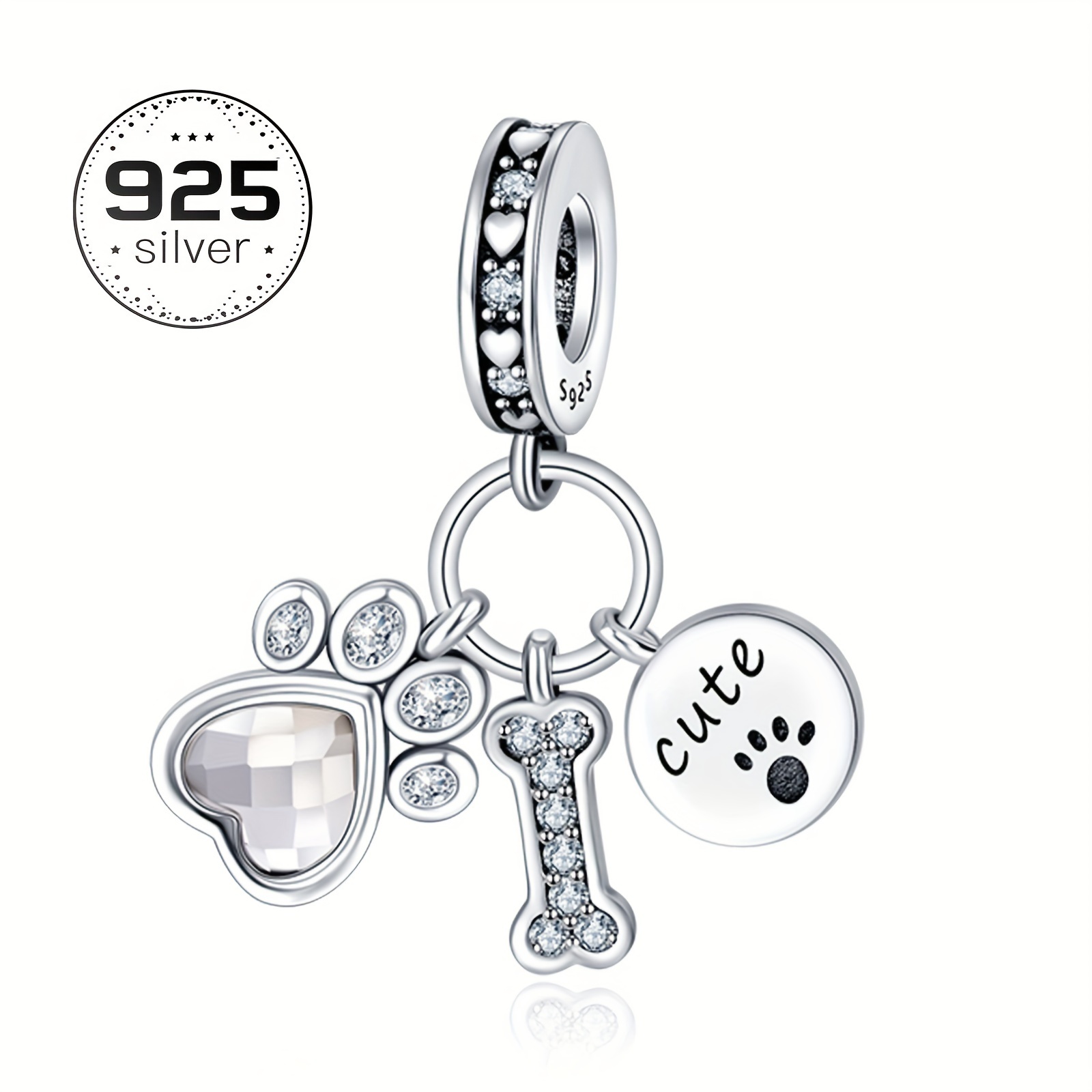 

Elegant 925 Sterling Charm Pendant, Cubic Zirconia, Fits Original Bracelets & Necklaces, Perfect Gift For Women And Girls, Dog Jewelry For Dogs, Pet, Dangle Bead Pendants