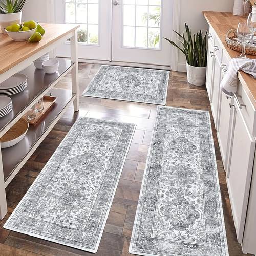 kitchen mat set 3pcs rubber kitchen mat non slip floor mat for home kitchen floor light gray 20 x32 20 x48 20 x60