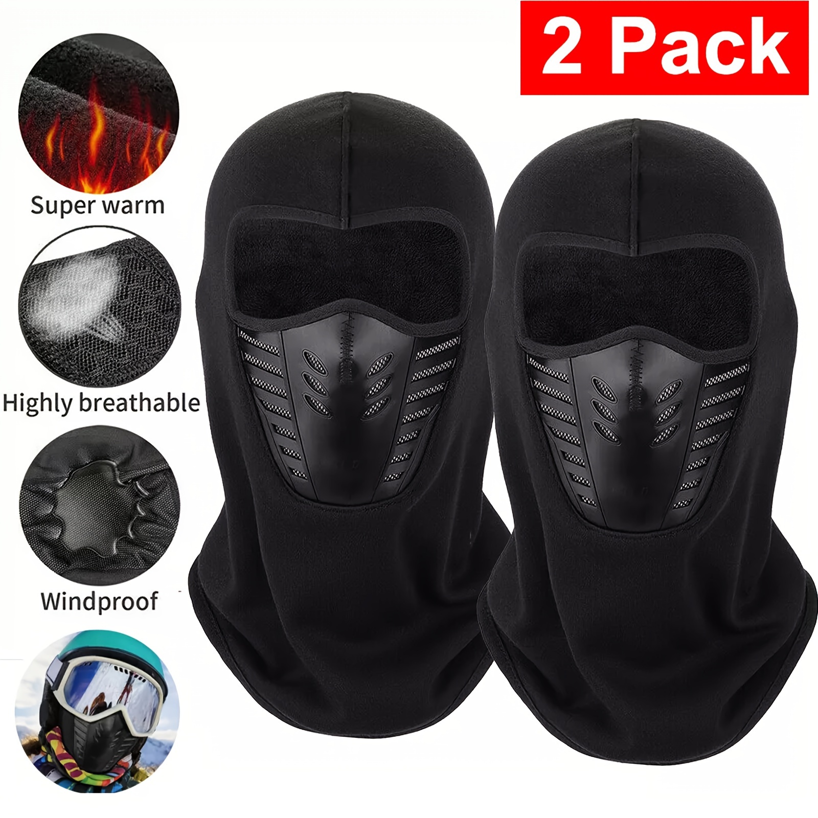 TEMU 2pcs Winter Thermal Outdoor Balaclava Motorcycle Ski Full Face Windproof Mask Riding Bicycle Mask