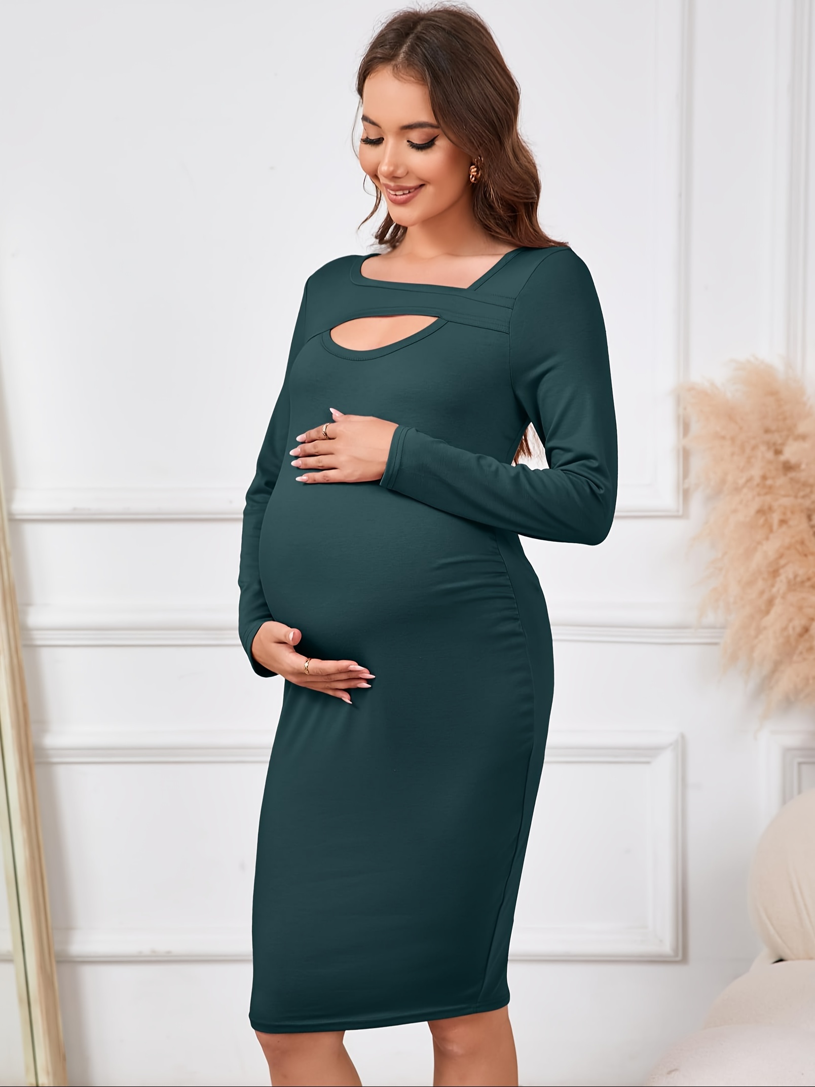 maternity sweater dress lantern sleeve crew neck a line - Temu