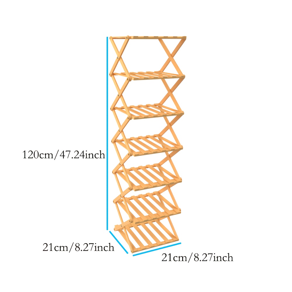 7-layer Bamboo Shoe Rack | Multifunctional Storage Rack, Suitable For Entrance, Wardrobe, Bedroom, , Log Color, Floor Mount