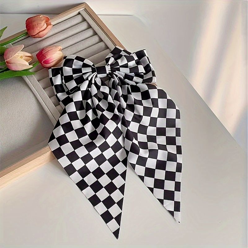Image of Fashionable Black And White Bow Spring Hair Clip Half Hair Clip Autumn And Winter Retro Hair Clip College Style Hair Accessory