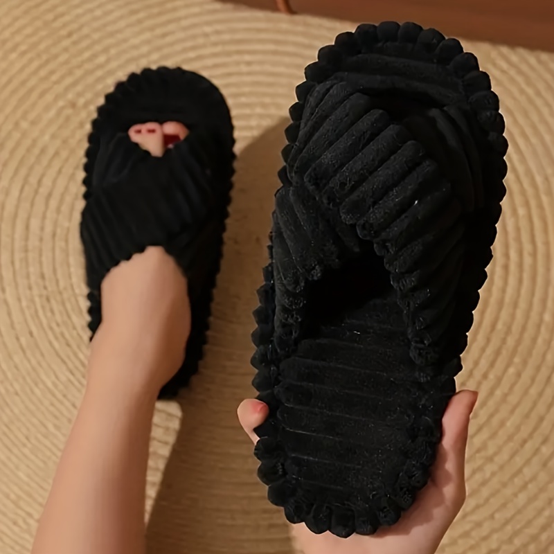 

Solid Color Slippers, Casual Open Toe Plush Shoes, Comfortable Indoor Home Slippers