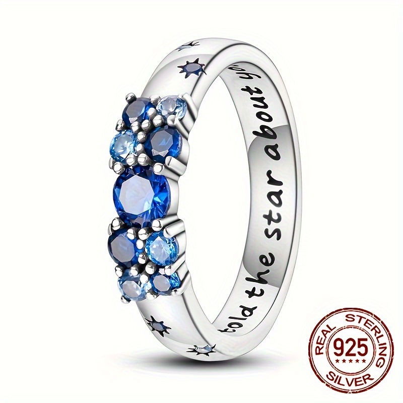 

1pc 925 Sterling Ring Inlaid Blue Zirconia Elegant Finger Ring Jewelry Wedding Party Jewelry Gift Birthday Gift