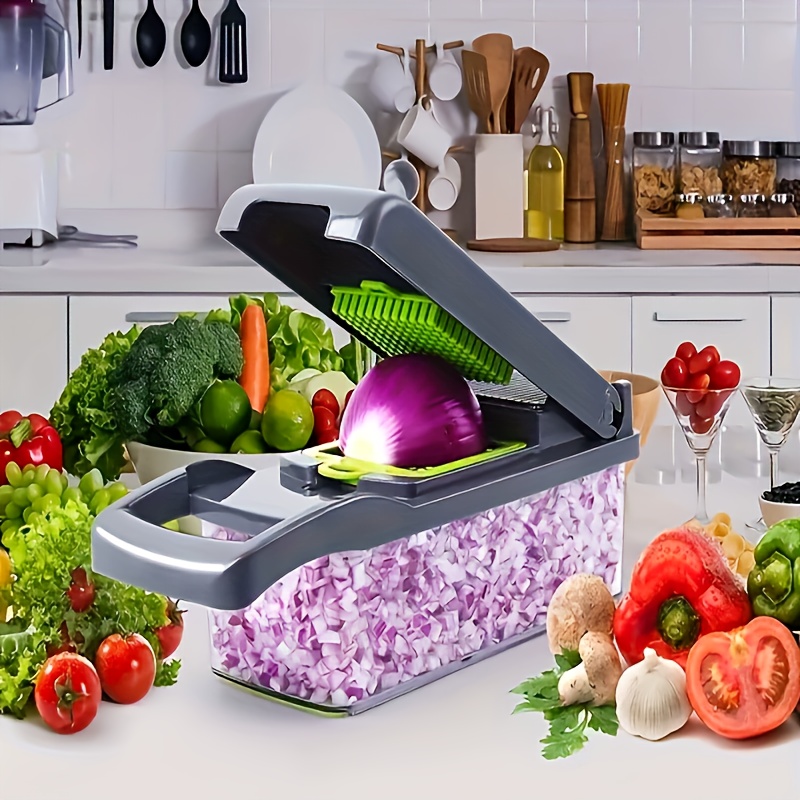 TEMU 16-in-1 Manual Vegetable Chopper Set, With 8 Blades, Container, Peeler And Filter, Preparation, Professional Onion, Carrot And Garlic Slicer, Kitchen Supplies