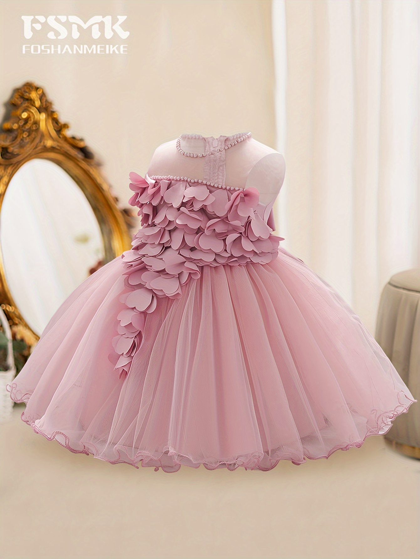 baby girl s fabric flower 3d applique mesh dress elegant Temu