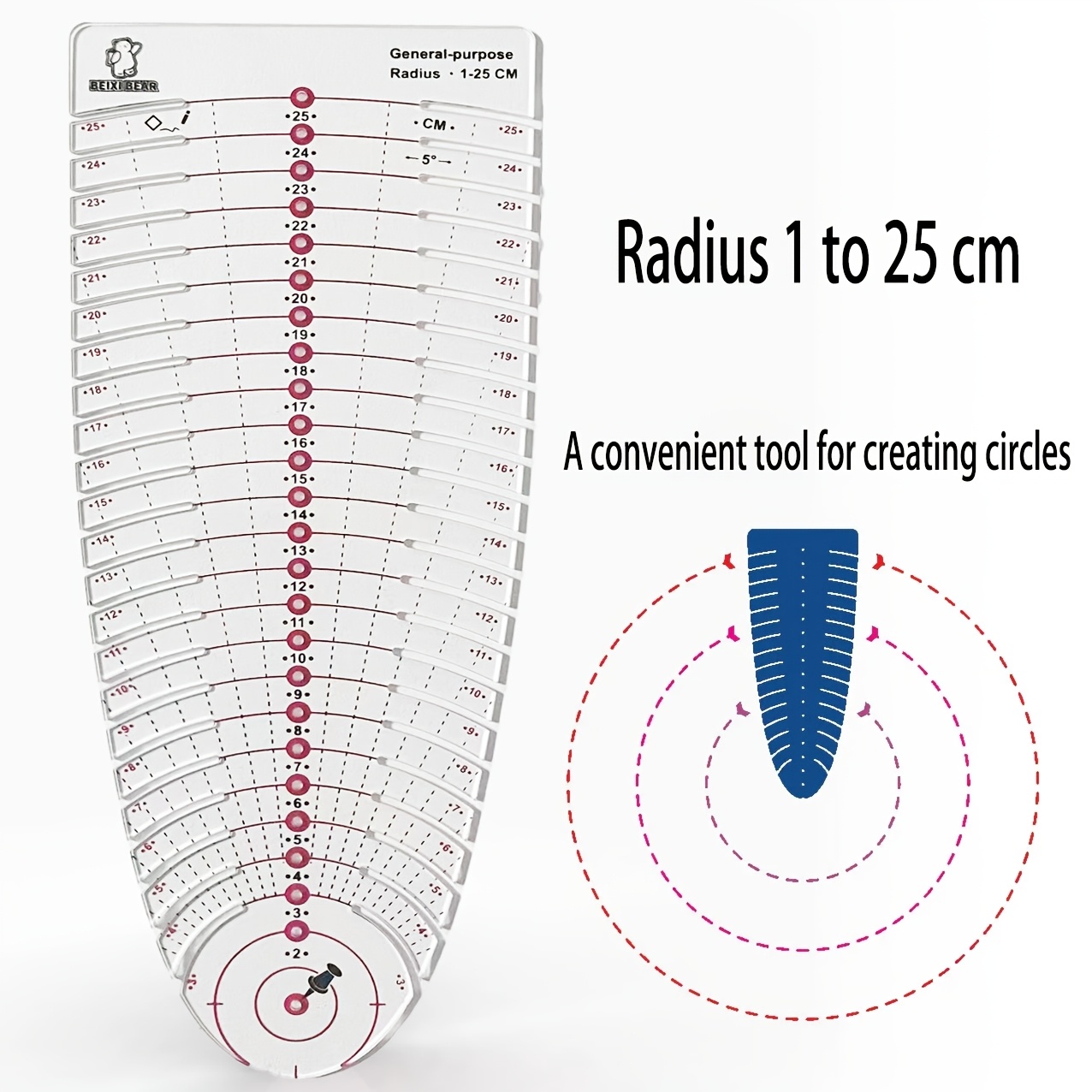 Image of 1pc Sewing Ruler & Cutting Template With Dual Scale (1-25cm/cm & 1-8"/") Suitable For Quilting, , Tailoring, Crafting - Measuring For Circles, , Fabric Cutting For Hobbyists And Professionals