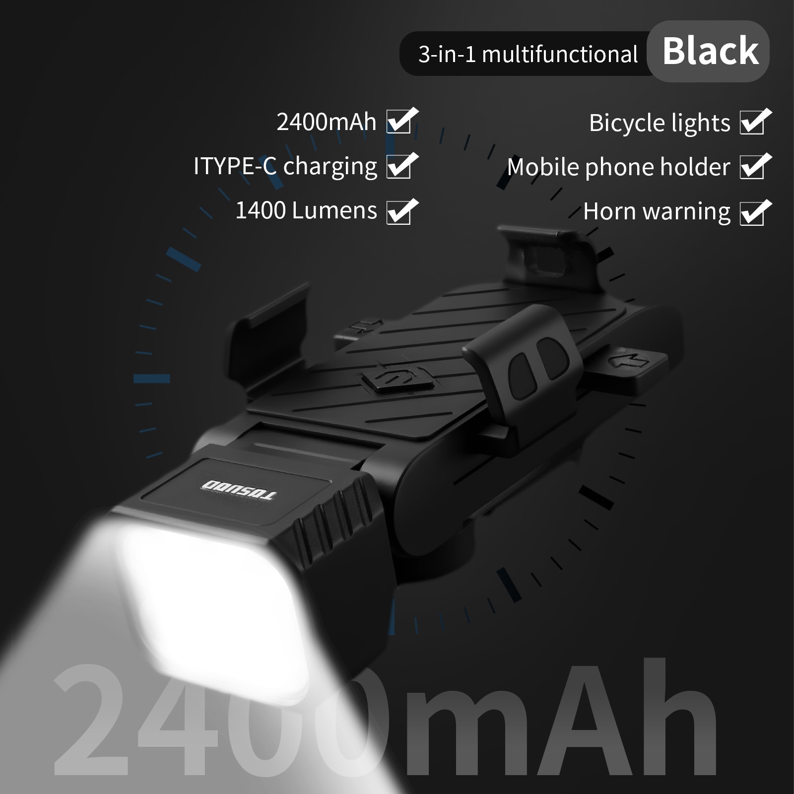 TOSUOD Mountain Bike Voorlichten met Hoorn, Draagbare Telefoonhouder, Oplaadbare Fietslicht, Fietsuitrusting, Fietslicht, Fietsaccessoire, Fietsaccessoire, Fietslicht Voor, Licht Voor Fiets, Fietsverlichting, Fietskoplamp, Fietsverlichting, Fietslamp, Voor Fietslamp, Fietsaccessoire Voor Fiets, Voor Fietslicht, Mountain Bike Accessoire, Voor Fietslicht, Krachtige Fietsverlichting