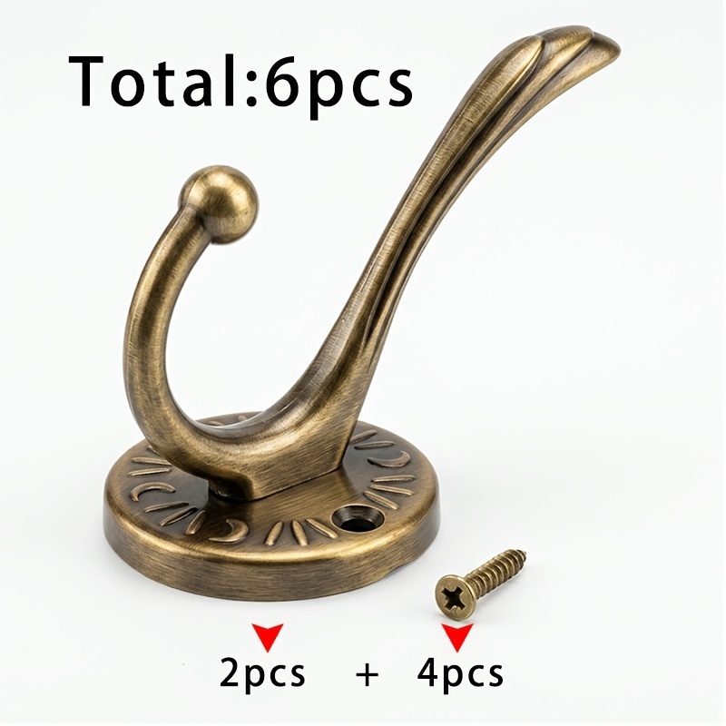 TEMU 2pcs Of Bronze--shaped 683 Hooks   4pcs Of 3x16 Bronze-colored Screws, Totaling 6pcs, For Hanging Coats, Bags, And Hats; 2pcs Of Sturdy Iron