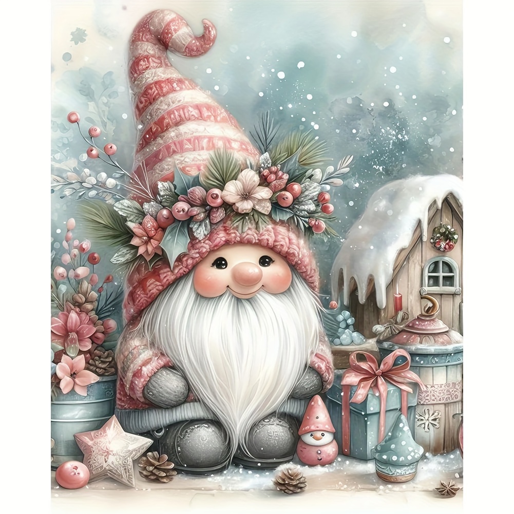 

Festive 40x50cm Diy 5d Diamond Painting Kit: Gnome With Flowers And Snowy Background - Perfect For Christmas Decor