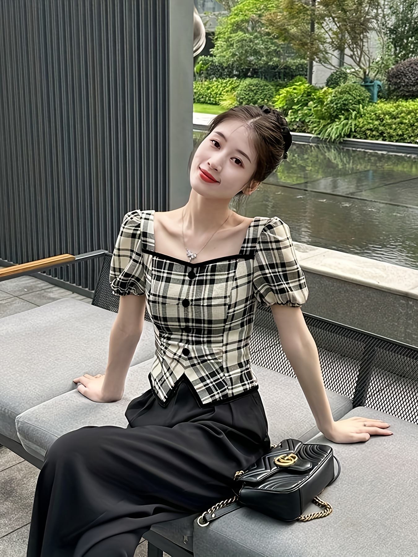 french style puff sleeve blouse women square neck Temu Oman