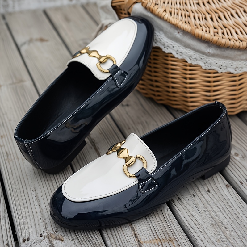 womens classic flat shoes in navy blue white bow - Temu