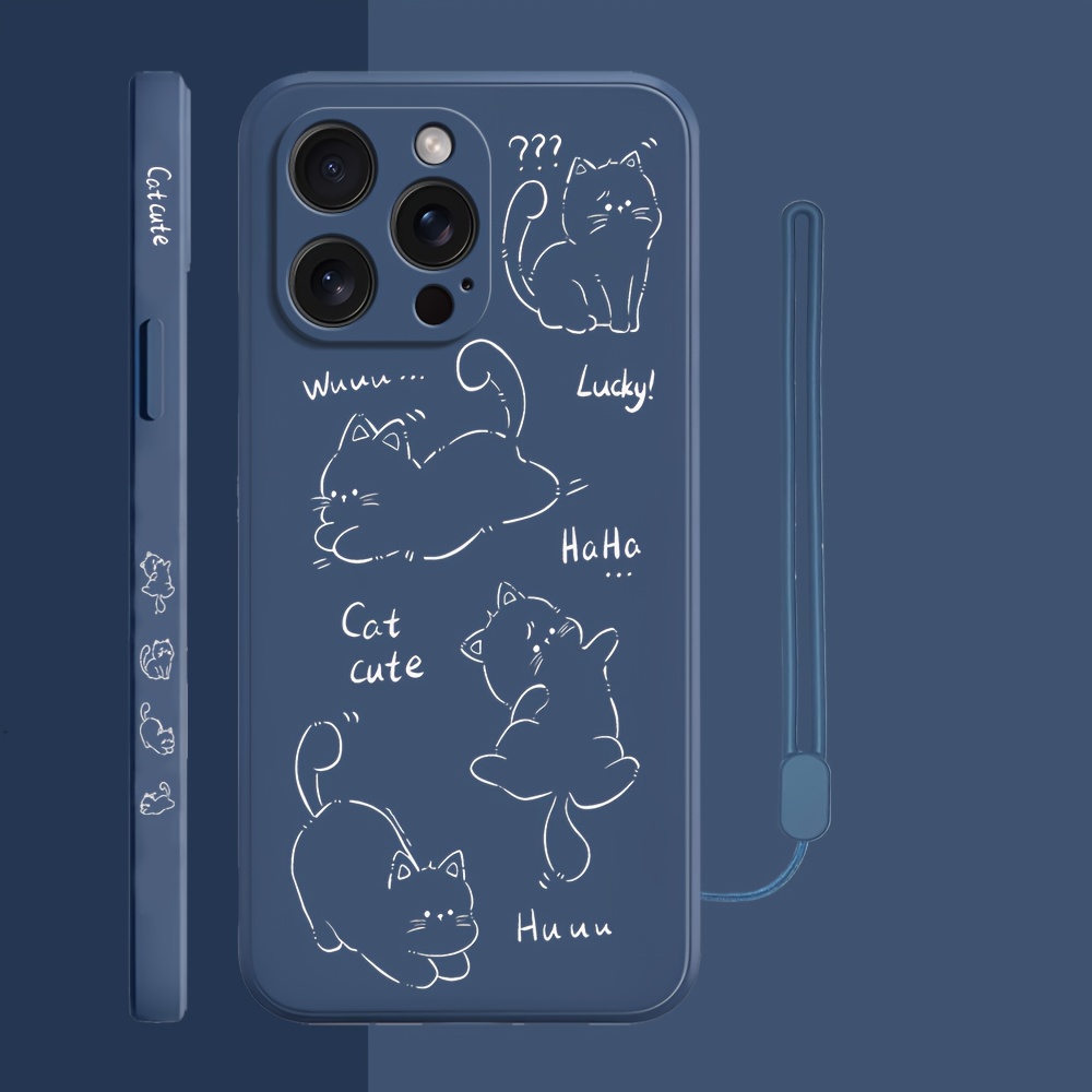 TEMU Cartoon Cute Drawn Design Phone Case For Iphone 16/15promax/14 Pro/13 Mini/12/11/xs Max/xr/7plus/8/se2 + Tpu Hand Strap