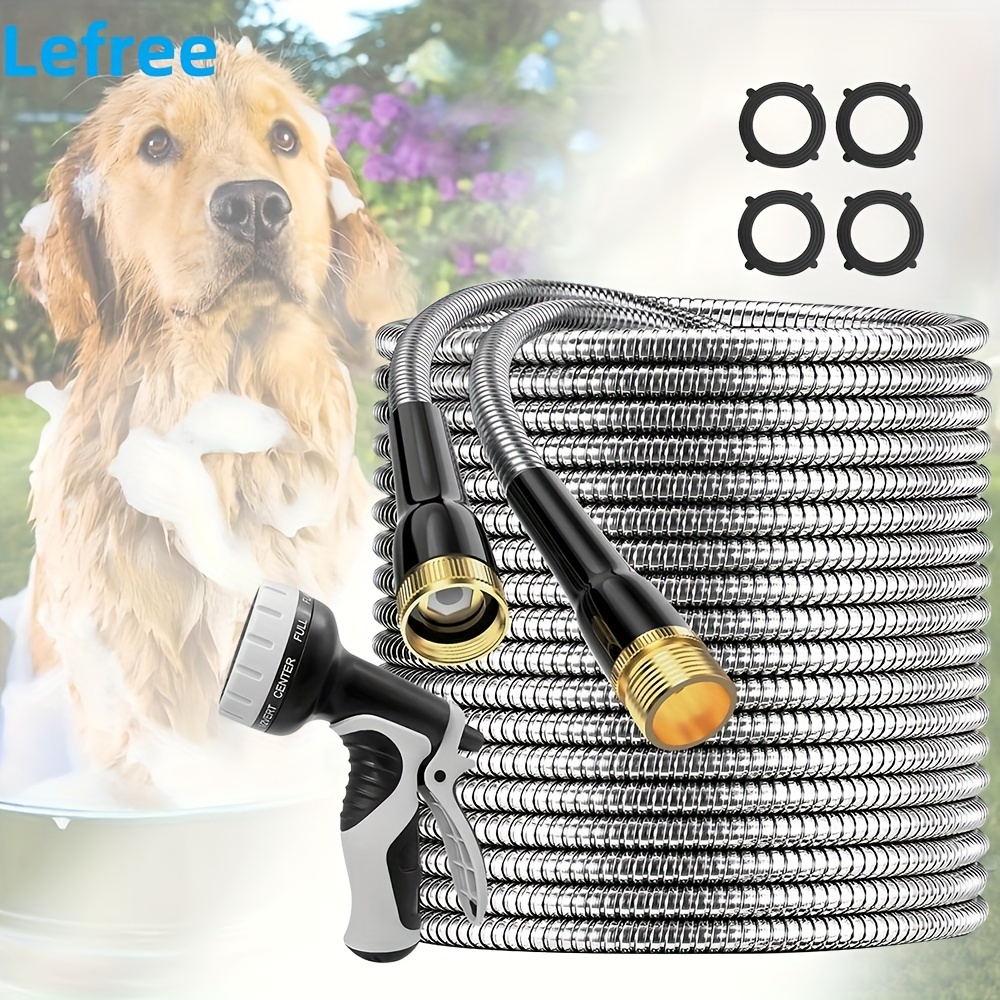 

Metal Expandable Garden Hose 100 Feet - Lightweight 304 Stainless Steel Garden Hose With 10 Function Nozzles - Flexible And Non Twisted Water Hose, Dog Proof, Suitable For Yard, Outdoor, And Rv Use