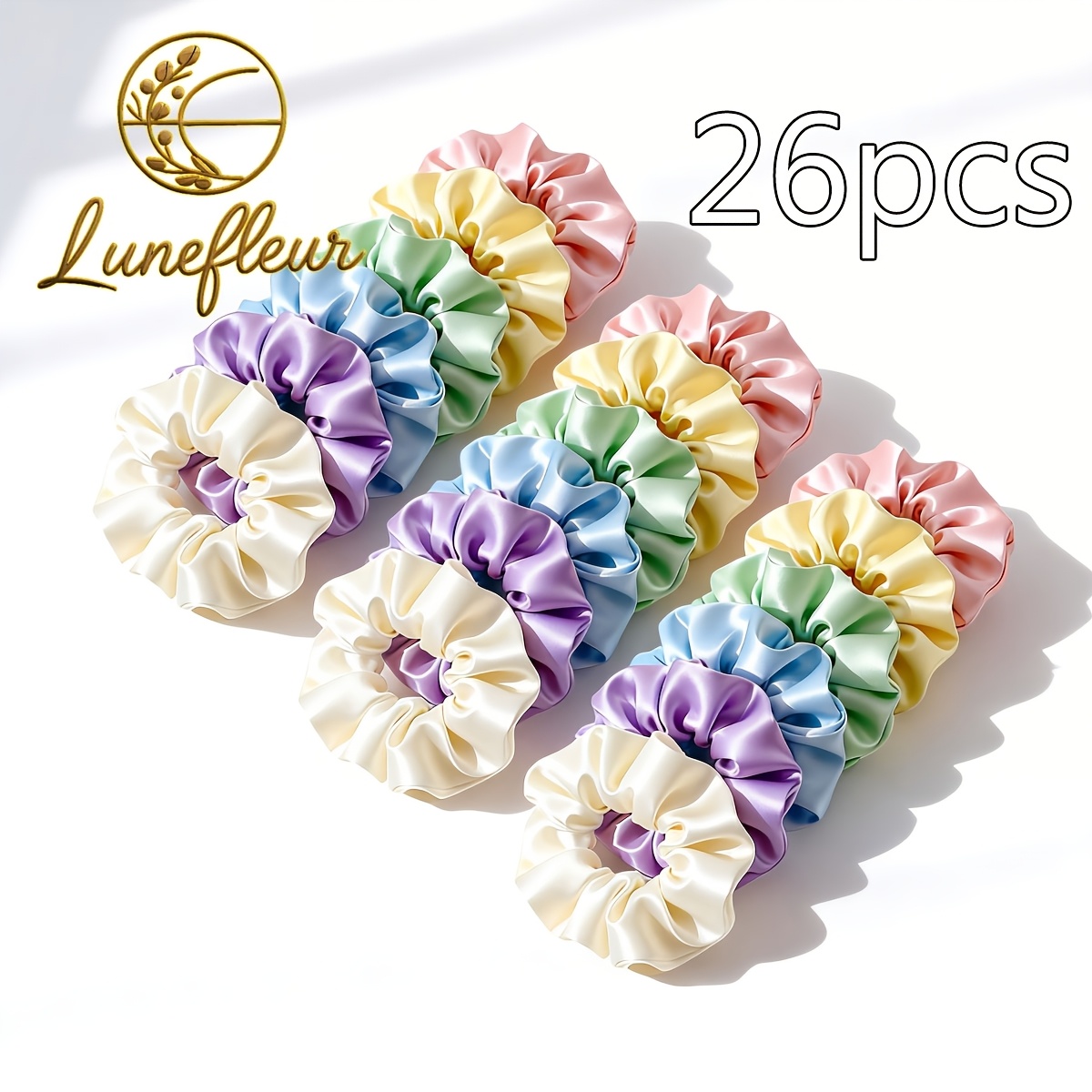 Image of 26pcs Spring Summer Macaron Pastel Scrunchies Set, Purple Cream White Hair Ties For Easter Mother's Day Graduation Holiday