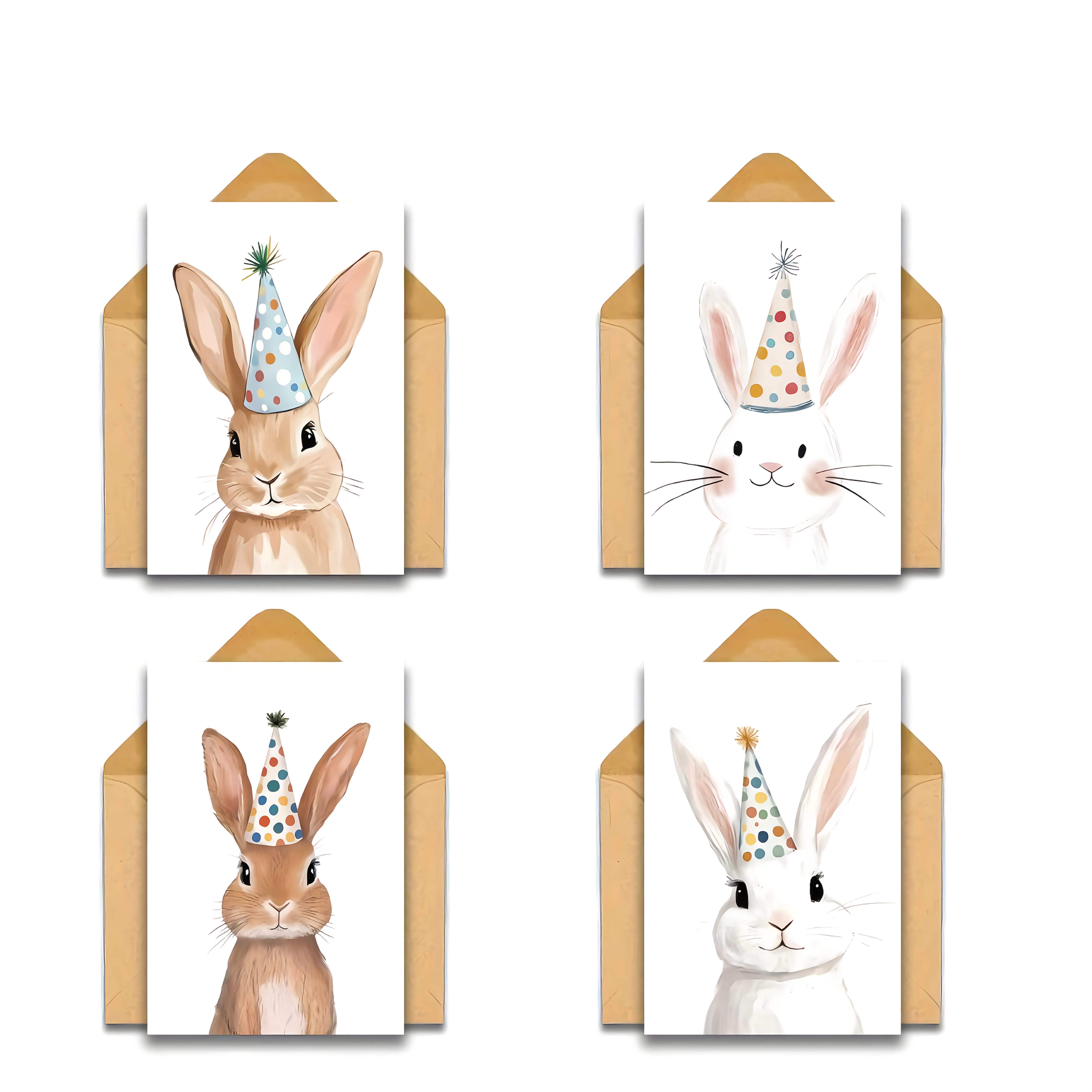 Image of 16pcs Rabbit Birthday Card Invitation Gift Set With Envelopes, Suitable For Family, , And Colleagues' Birthdays, Father's Day, Mother's Day, Thanksgiving Celebrations