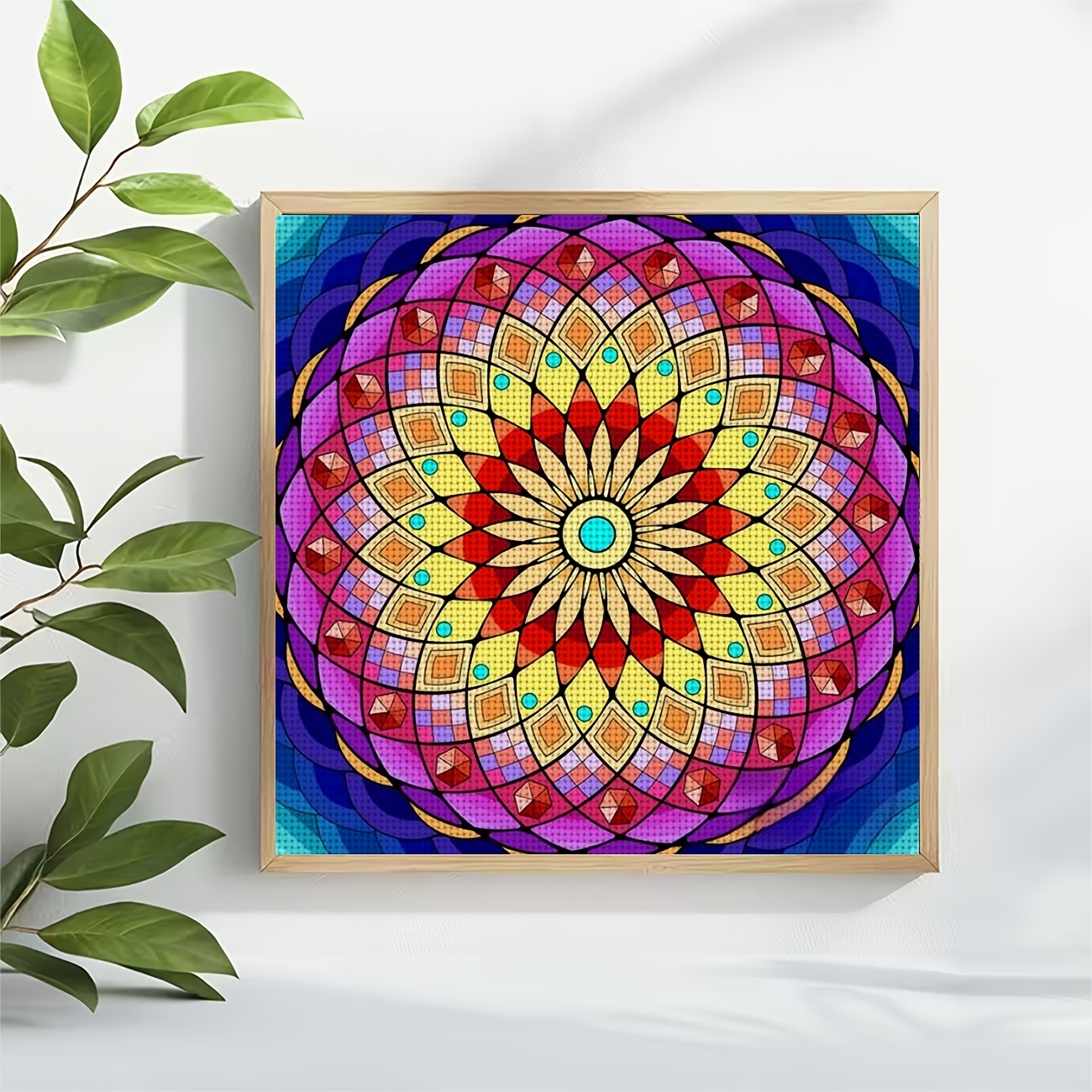DIY Cross Stitch Print Kit, Frameless Colorful Symmetrical Mandala Pattern